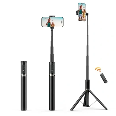 Afbeelding van ATUMTEK Selfie Stick 157 cm Uitschuifbaar Aluminium Statief met Oplaadbare Bluetooth Afstandsbediening Compatibel iPhone , Samsung en Android Perfect voor Reizen, Vloggen, Video Foto