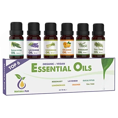 Afbeelding van Etherische Oliën Set BIO 100% natuurlijke geurolie voor diffusers aromatische olie aromatherapie 6x 10ml (rozemarijn, lavendel, eucalyptus, citroengras, sinaasappel en theeboomolie)