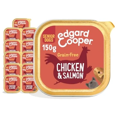 Afbeelding van 11x Edgard &amp; Cooper Kuipje Vers Vlees Senior Hondenvoer Kip Zalm 150 gr