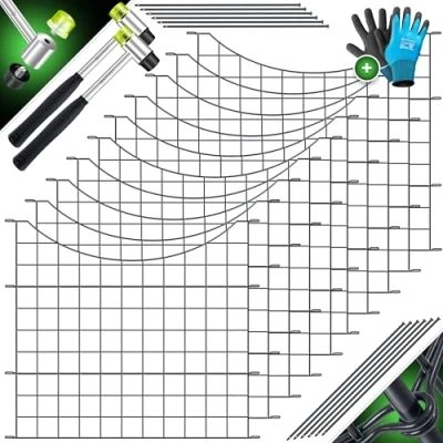 Afbeelding van KESSER® Vijverhek tuinhek steekhek complete set metaal 10 hekelementen incl. 2x hamer + 12 bevestigingsstaven, omheining om in te steken voor tuin, onderboog rond gaas hek buitenren honden