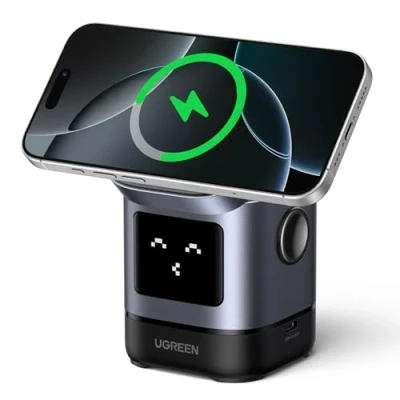 Afbeelding van UGREEN Uno 2 in 1 Qi2 gecertificeerd oplaadstation, 15W iPhone oplaadstation compatibel met MagSafe, draadloze oplader voor 16/15/14/13/12, AirPods 4/3/2, hoek verstelbare oplaadstandaard