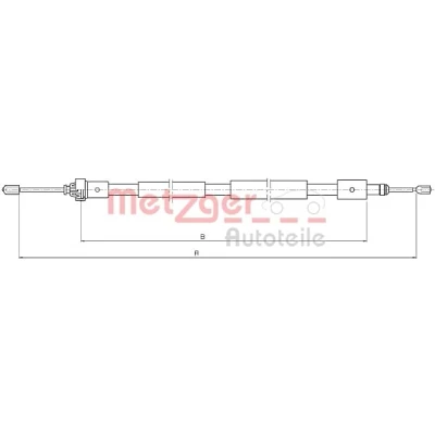 Afbeelding van METZGER 10.4655 Handremkabel Rechts achter 1865/1590mm Trommelrem COFLE CITROЁN: Xsara Picasso (N68) 1.6, 1.8 16V, 2.0 HDi 1999 2011