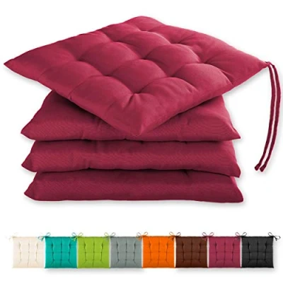 Afbeelding van Gräfenstayn® set van 4 zitkussens 40x40x3cm met bevestigingsriemen voor binnen en buitengebruik Oeko Tex afdichting (Fuchsia)