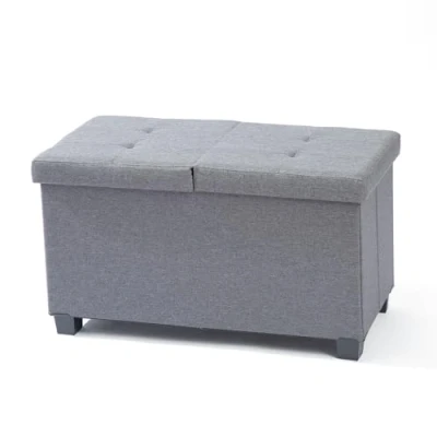 Afbeelding van Easylife opvouwbare Ottomaanse opbergbank (donkergrijs). Dubbele toegang opbergunit voor linnen of schoenen (H42 x B 76 D38 cm), fungeert als voetenbank, platte opbergdozen met deksels