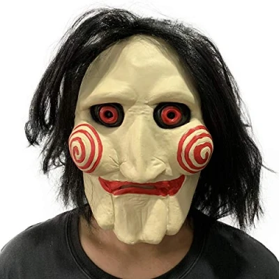 Afbeelding van LePyCos Decoupeerzaag Masker Horror Clown Latex Billy De Marionet Halloween Kostuum