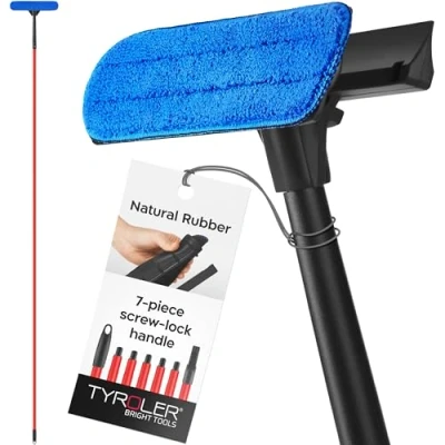 Afbeelding van Tyroler Bright Tools 2 in 1 High Window Cleaner Squeegee 12&quot; 80&quot; Anti Rust Handle100% Rubber Scratch Free for Superior Durability and Protection (Donkerzwart)