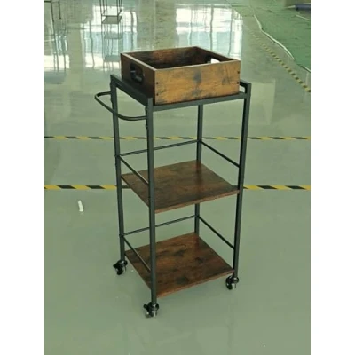 Afbeelding van VASAGLE Serveerwagen, keukentrolley, afneembaar dienblad, met verstelbare poten en wielen, keukenrek, stalen frame, 30 x 34,7 86 cm, industrieel design, vintage bruin zwart LRC062B01