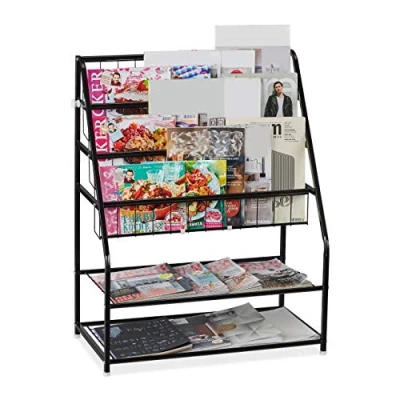 Afbeelding van Relaxdays tijdschriftenrek metaal, HBD: 81 x 67 37 cm, tijdschriftenhouder, vrijstaand voor de woonkamer, zwart