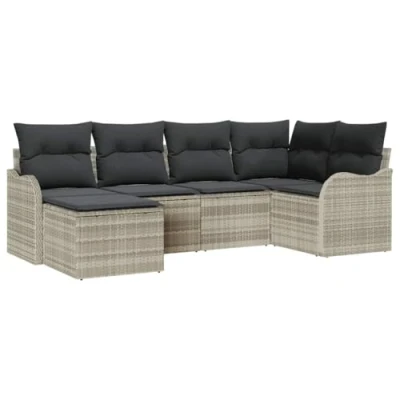 Afbeelding van vidaXL 6 delige Tuin Sofa Set met Kussens Lichtgrijs Poly Rattan