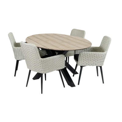 Afbeelding van 4 Seizoenen Tuinmeubelen 5 delige tuinset Pisa tuinstoelen 180cm ovale Cyprus tuintafel