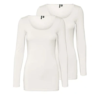 Afbeelding van VERO MODA Damesshirt met lange mouwen, verpakking van 2 stuks, wit (2 x sneeuwwit), XL