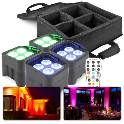 Afbeelding van Set van 4 BeamZ BBP94 accu LED Uplights 40W p/st met tas