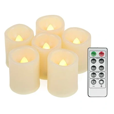 Afbeelding van Led flikkerende vlamloze votief theelichtjes kaarsen met afstandsbediening batterij aangedreven set van 6 / elektrische outdoor theelichten timer kaars voor Kerstmis, kerstversiering (batterijen