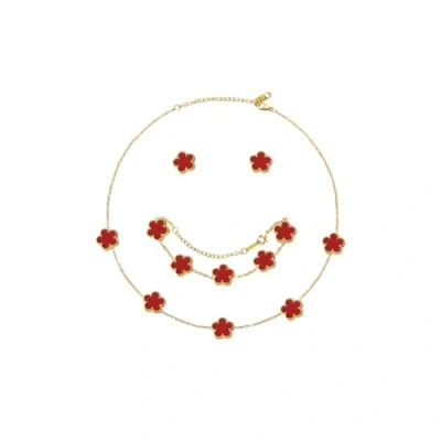 Afbeelding van Hanaoops Sieradenset voor dames en meisjes, 18K verguld roestvrij staal, dubbelzijdig klavertje vier hanger ketting, oorknopjes, armband, verstelbare sieradensets, verjaardagscadeaus 3 stuks, Eén