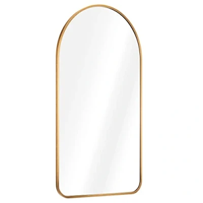 Afbeelding van Navaris wandspiegel in bronskleurig frame Boogvormig design 110 x 50 cm Spiegel inclusief bevestigingsmateriaal Op te hangen of neer zetten