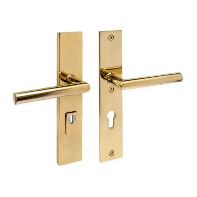 Afbeelding van Intersteel SKG3 veiligheidsbeslag achterdeur rechthoek 250x50mm kruk/kruk Jura PC72 kerntrekbeveiliging PVD messingkleur