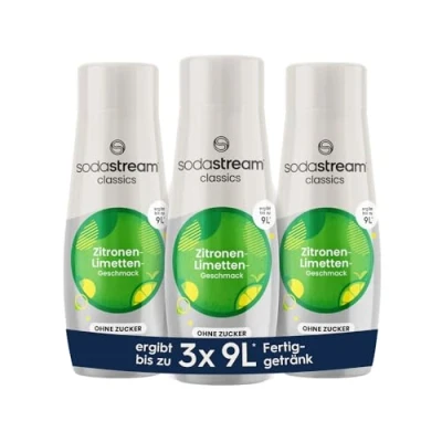 Afbeelding van SodaStream siroop 3 x citroen limoen zonder suiker, 1 fles geeft 9 liter kant en klare drank, binnen enkele seconden bereid altijd vers, 440 ml