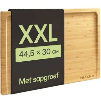 Afbeelding van Praknu Snijplank van hout, groot, XXL, met sapgroef, aan beide zijden bruikbaar, houten plank bamboe, massief