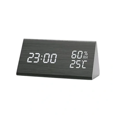Afbeelding van Houten LED wekker, met temperatuur en vochtigheidsweergave