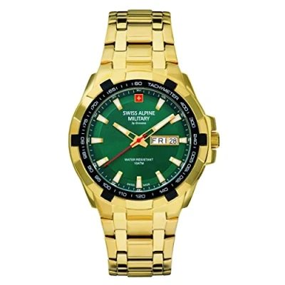 Afbeelding van Swiss Alpine Military Herenhorloge analoog kwarts 7043.1 roestvrij staal, goud/groen 1114sam, armband