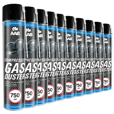 Afbeelding van 10 x AAB Compressed Gas Duster 750ml Computer Can for Cleaning Computer, Keyboard, and Other Office Equipment, Keyboard Cleaner, Air Blower, Spray, Prime, PC