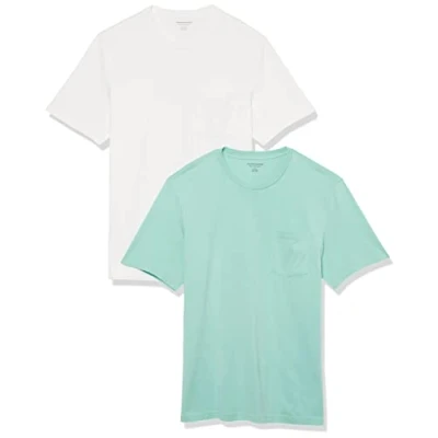 Afbeelding van Amazon Essentials Heren Regular Fit T shirt met korte mouwen en ronde hals, 2 stuks, wit/aquablauw, XXL