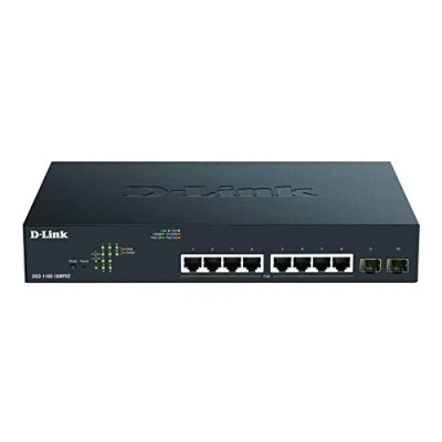 Afbeelding van D Link DGS 1100 Series 10 Port Gigabit Max PoE Smart Managed Switch met 8 Poorten, 130W power budget, 802.3af/at, 2 SFP VLAN, layer features, QoS, 802.3az EEE Alleen EU netsnoer