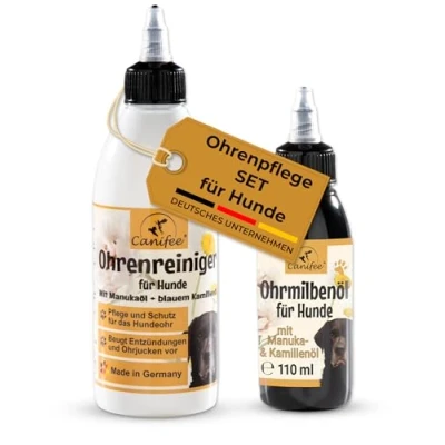 Afbeelding van Canifee Oorverzorgingsset voor honden 250 ml oorreiniger en 110 oormijtolie in een set, effectieve reiniging duurzame verzorging