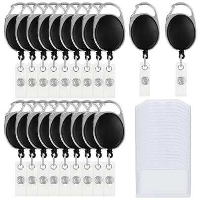 Afbeelding van Kurtzy Intrekbare ID Kaart Houders (20 Pak) Zware Kwaliteit Plastic Watervaste Houder met Karabijnhaak Horizontale Klem voor Sleutelhangers, Sleutelringen, Naam Kaarten, Pasjes en Riemen
