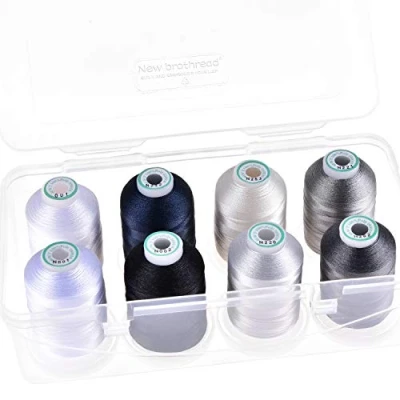 Afbeelding van New brothread 15 Opties 8 Opklikbare Spoelen van 1000m elk Polyester Machine Borduurgaren met Doorzichtige Plastic Opbergdoos voor Borduren en Quilten Monochrome