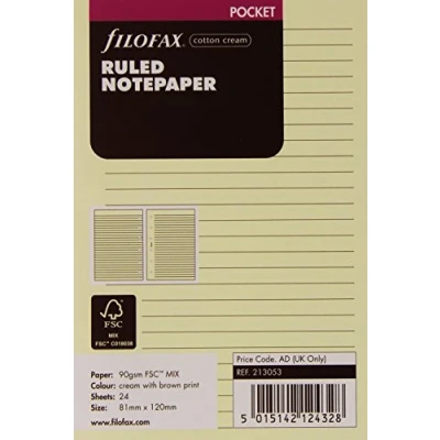 Afbeelding van Filofax vulling pocket gelijnd notitiepapier crème