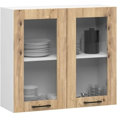 Afbeelding van Vitrinekast, Keukenkast modulaire OLIWIA W80 H720 met 2 Deuren / Hangkast Bovenkast AKORD Furniture Factory Wit Arisan Eik 80 x 72 30 cm