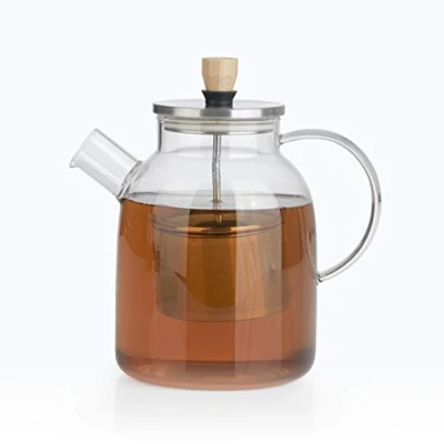 Afbeelding van BEEM Theekan glazen kan met zeefinzetstuk, 1,5 l, theepot glas, zeefje van roestvrij staal heffunctie, hittebestendig voor hete thee of ijsthee