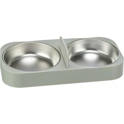 Afbeelding van Trixie voerbak / drinkbak dubbel voor #24347 kunststof rvs wit 32x16x5 cm 2x500 ml
