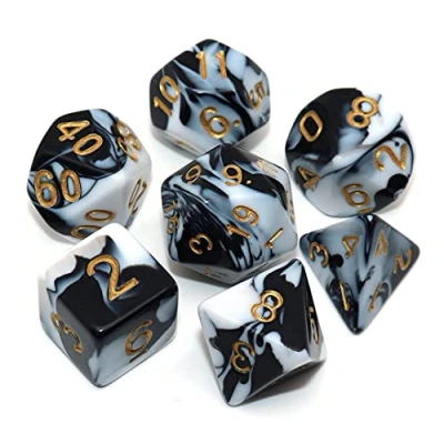 Afbeelding van CREEBUY DND RPG Polyhedral dobbelstenen set zwart &amp; wit voor kerker en draken D&amp;D Pathfinder rollenspel met dobbelzak