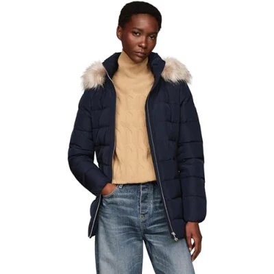 Afbeelding van Tommy Hilfiger Dames HERITAGE DOWN TYRA JKT MET FUR WW0WW43600 Puffer Jacket, Desert Sky, XXS, Blauw (Woestijnhemel), XXS