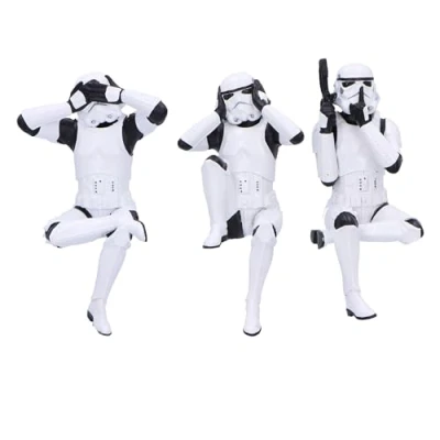 Afbeelding van Nemesis Now drie Wise Sitting Stormtrooper beeldjes, 11 cm, hars, wit, officiële originele Stormtrooper, wijze plankzitters, sci fi film verzamelobject, gegoten in de fijnste