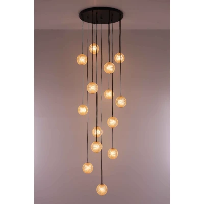 Afbeelding van Videlamp hanglamp Mystic 14 lichts goud acryl / kristal look 350cm