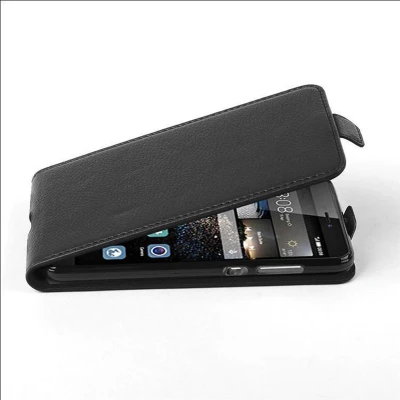Afbeelding van Cadorabo Hoesje geschikt voor Huawei P8 LITE 2017 / P9 in ZWARTE OXIDE Beschermhoes flip design Case Cover van getextureerd imitatieleer