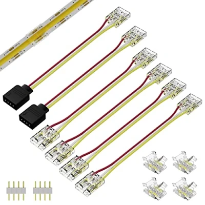 Afbeelding van PAUTIX CCT COB ledstriplichtconnectorset voor 4 pins, 10 mm breedte, instelbare ledstrip, stuks transparante naadloze middenstekkers en dual end verlengdraden cm