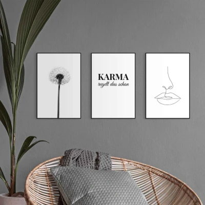 Afbeelding van Reinders! Artprint Set artprints Modern Art pluizenbol lijnentekening cool (3 delig)