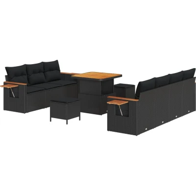 Afbeelding van vidaXL 10 delige Tuin Sofa Set met Kussens Zwart Poly Rattan