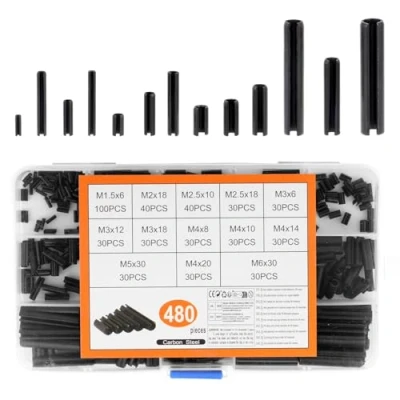 Afbeelding van 480 stuks spanpennen, holle splintenset, splintenassortiment, veerstiften, borgstift, mangaanstaal, splinten, inkepstiften (M1,5/M2/M2,5/M3/M4/M5/M6)