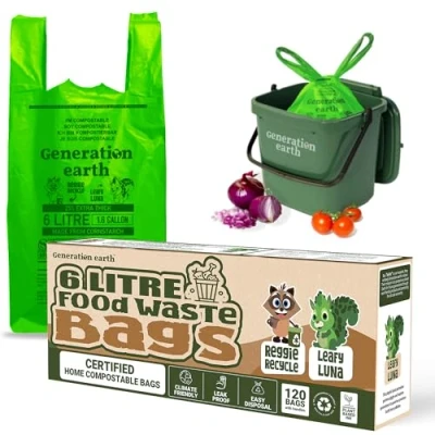 Afbeelding van 120 zakken 6L Voedselafval Maïszetmeel Composteerbare Caddy Liners 100% biologisch afbreekbare vuilniszakken Compostzakken voor Generation earth