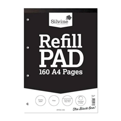 Afbeelding van Silvine 160 pagina A4 navulpad, hoofd gebonden en geperforeerd 4 gaten. effen witte pagina&#039;s. Ref A4RPP