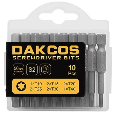 Afbeelding van DAKCOS Torx bit lange set, T10 T15 T20 T25 T30 T40 bitset van S2 (lengte: 50 mm, 10 stuks)