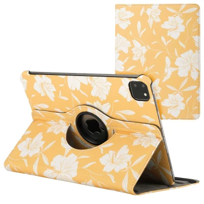 Afbeelding van iPad Pro 11 (2024) M4 Hoes: iMoshion 360 Draaibare Design Bookcase 2.0 Yellow Flowers Kunstleder Tablet Hoezen