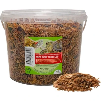 Afbeelding van UGF Universele menging voor schildpadden, 3 liter emmer ≈ 500 g, uitgebalanceerd schildpadvoer, gammarus, zijderupsen, meelwormen, garnalen en gedroogde vis, waterschildpaddenvoer