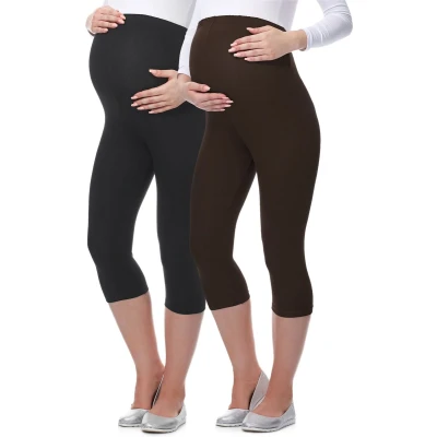 Afbeelding van BE Mammy Dames Leggings Zwangerschapskleding Capri Viscose 2Pack 03 2P Zwart/Bruin M