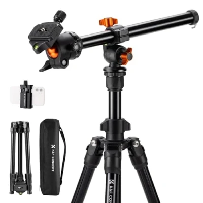 Afbeelding van K&amp;F Concept Statief met Diafragma Arm, Camera en Smartphone 163cm, Lichtgewicht Compact Aluminium, Compatibel Canon Nikon Sony DSLR iPhone Samsung, 360Balhoofd